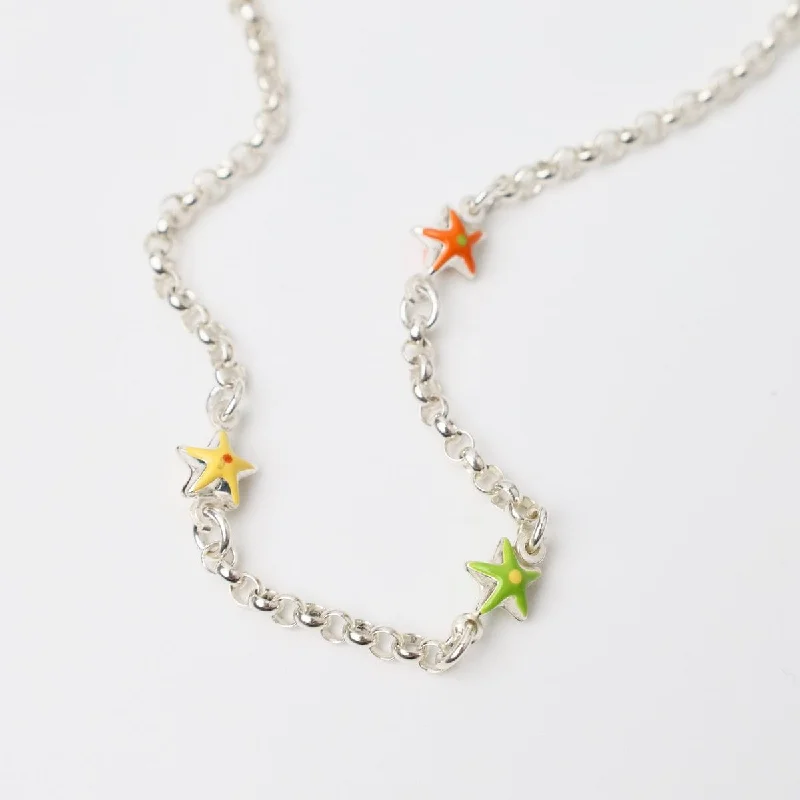 Sterling Silver Necklace with Enamel Starfish