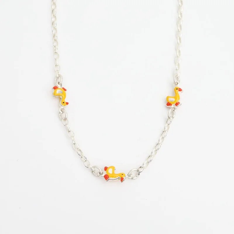 Sterling Silver & Enamel Rubber Ducks Necklace