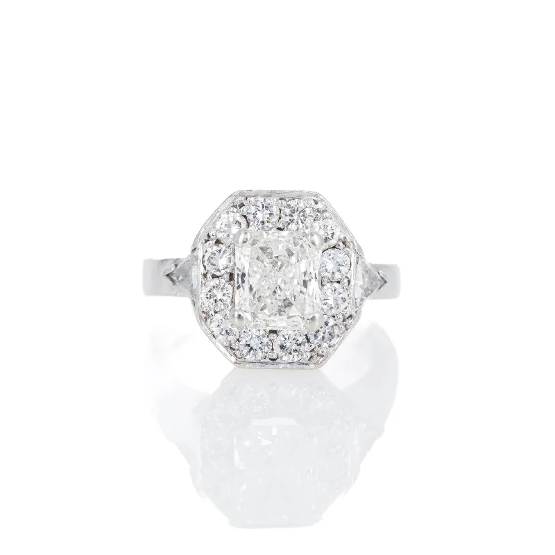 1.57 Carat Radiant Diamond Halo Trillion Engagement Ring