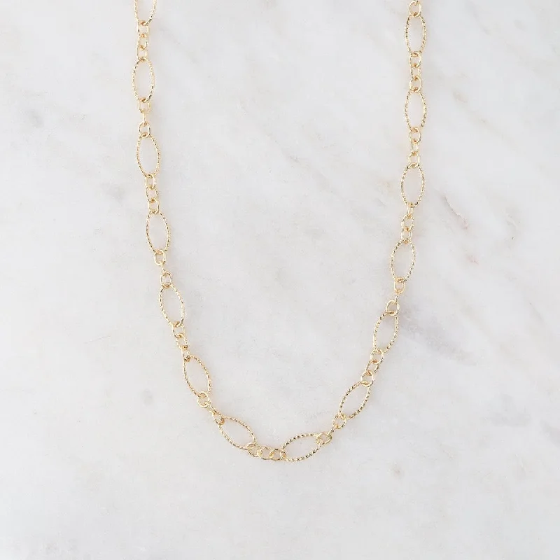 Gold Filled Corrugated Oval Long & Short Chain Necklace - 16"