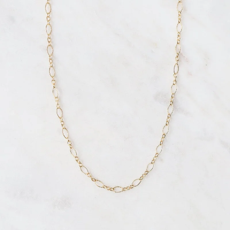 Gold Filled Oval Long & Short Textured Chain Necklace - 16"