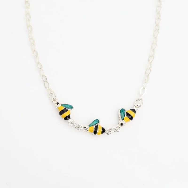 Sterling Silver Necklace with Enamel Bees