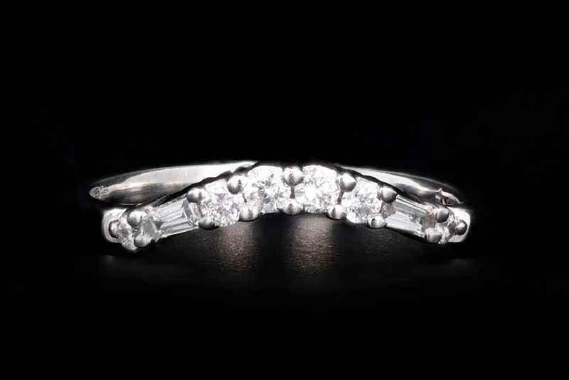 14K White Gold 0.10 Carat Total Weight Diamond Baguette & Round Contour Wedding Band