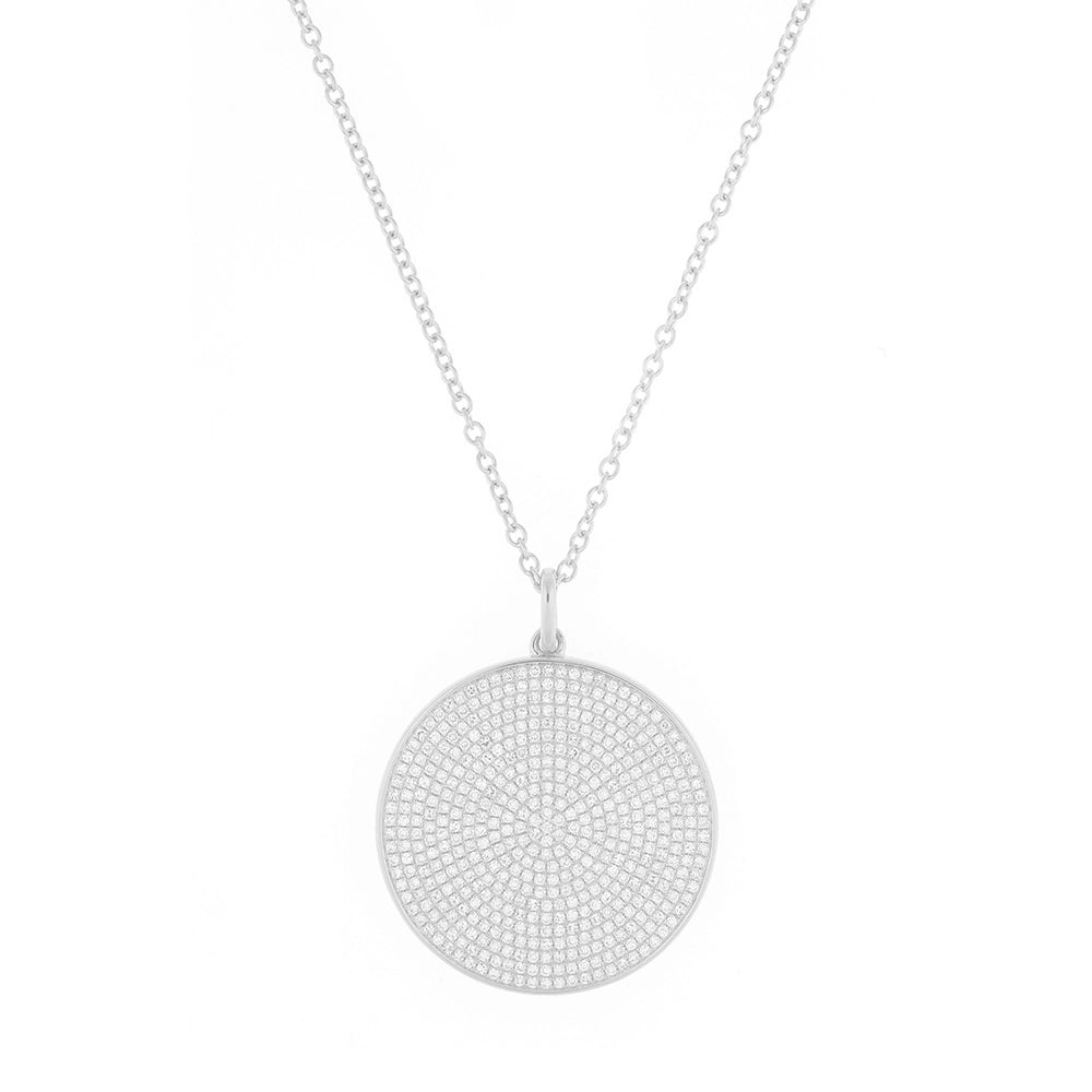 14K White Gold Pave Diamond Circle Necklace