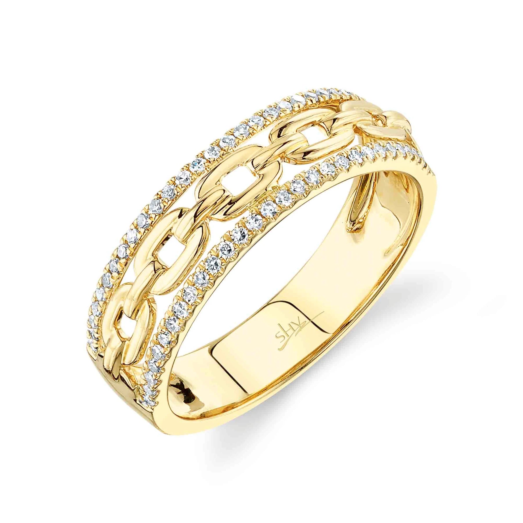 14K Yellow Gold 0.19 Carat Total Weight Diamond Chain Link Band