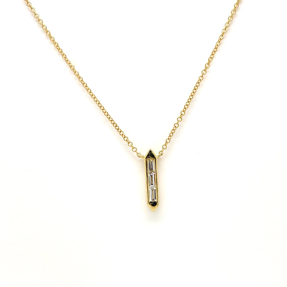 14K Yellow Gold Baguette Diamond Necklace