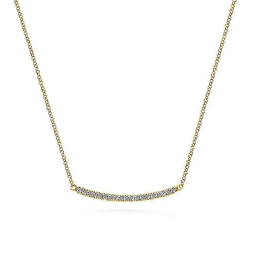 14K Yellow Gold Curved Diamond Bar Necklace