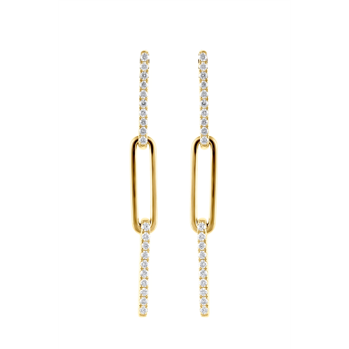 14K Yellow Gold Diamond Paperclip Link Dangle Earrings