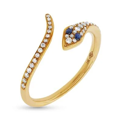 14K Yellow Gold Diamond & Sapphire Snake Ring