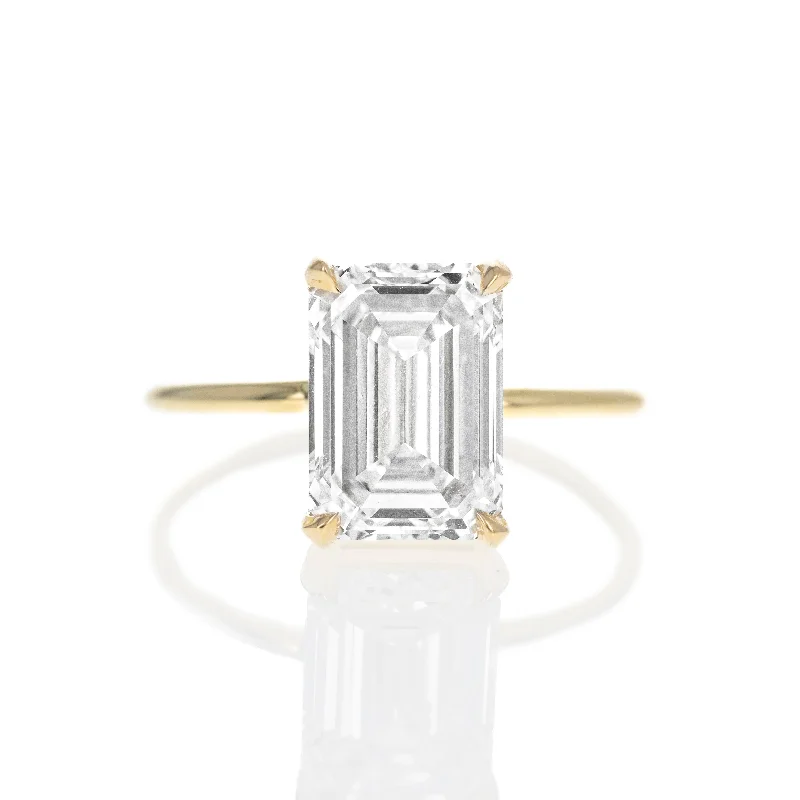 14K Yellow Gold Lab Grown 4.08 Carat Emerald Cut Diamond Engagement Ring