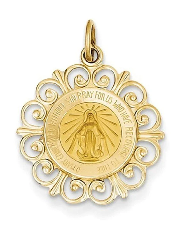 14k Yellow Gold Miraculous Medal Charm (23X19MM)