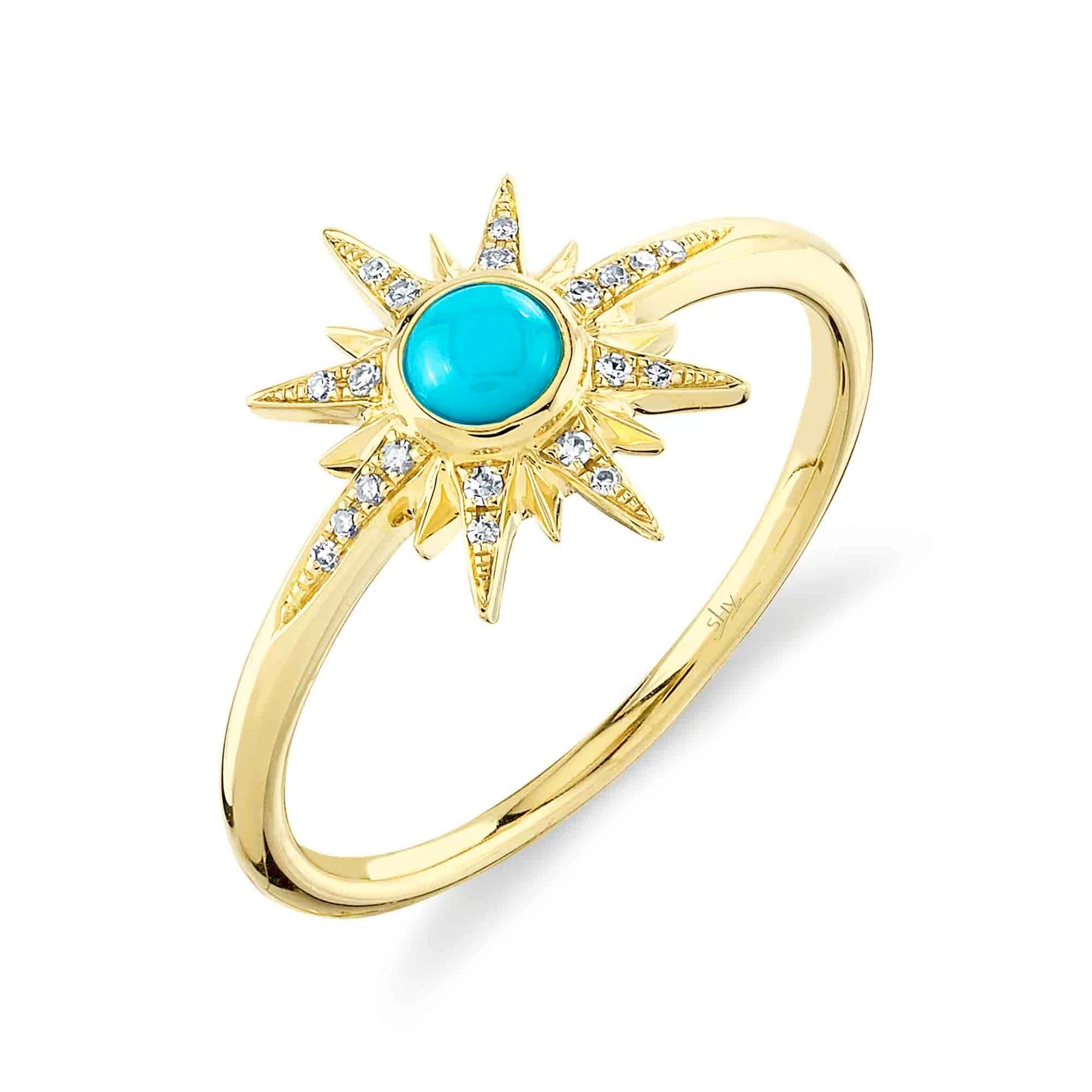 14K Yellow Gold Turquoise & Diamond Star Ring