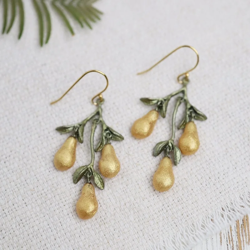 Golden Pear 3 Drop Wire Earrings