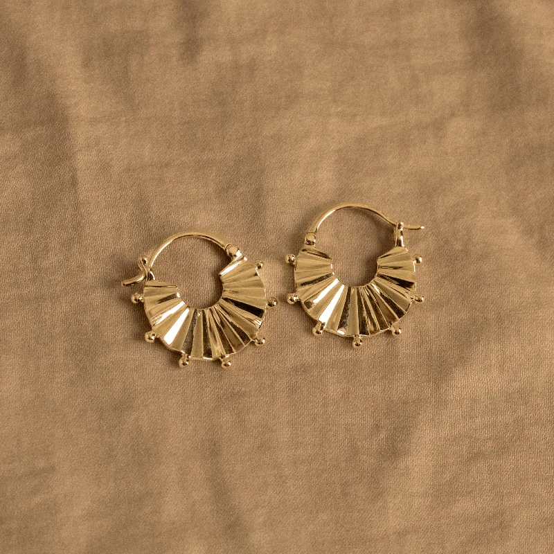 14K Yellow Gold Fluted Hoop Earrings