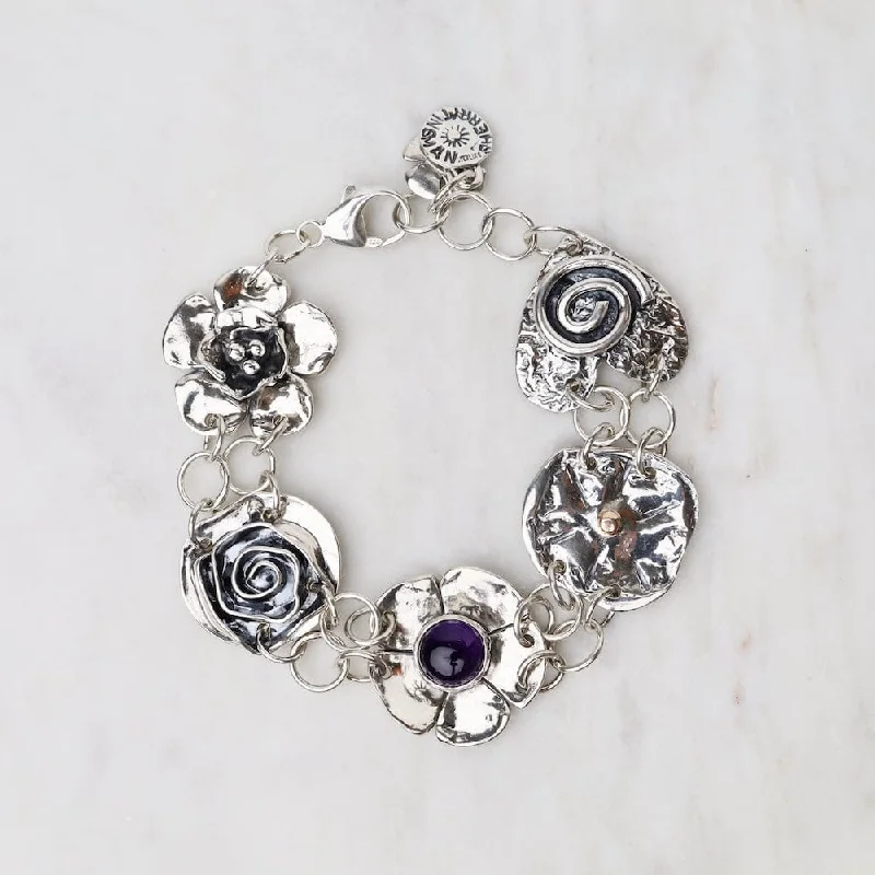 Sterling Silver Five Element Amethyst Bracelet