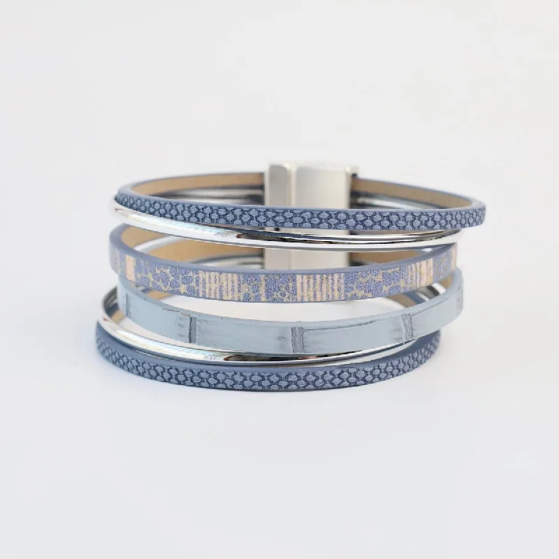 Matte Silver Blue Print Bracelet