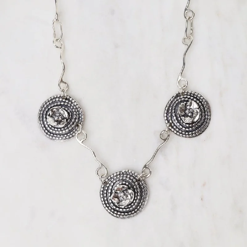 Sterling Silver Beaded Spiral and Dogwood Flower Necklace