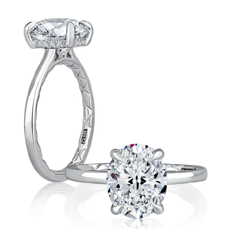 A. JAFFE Oval Center Hidden Halo Diamond Engagement Ring Setting in 14K White Gold (0.08ctw)