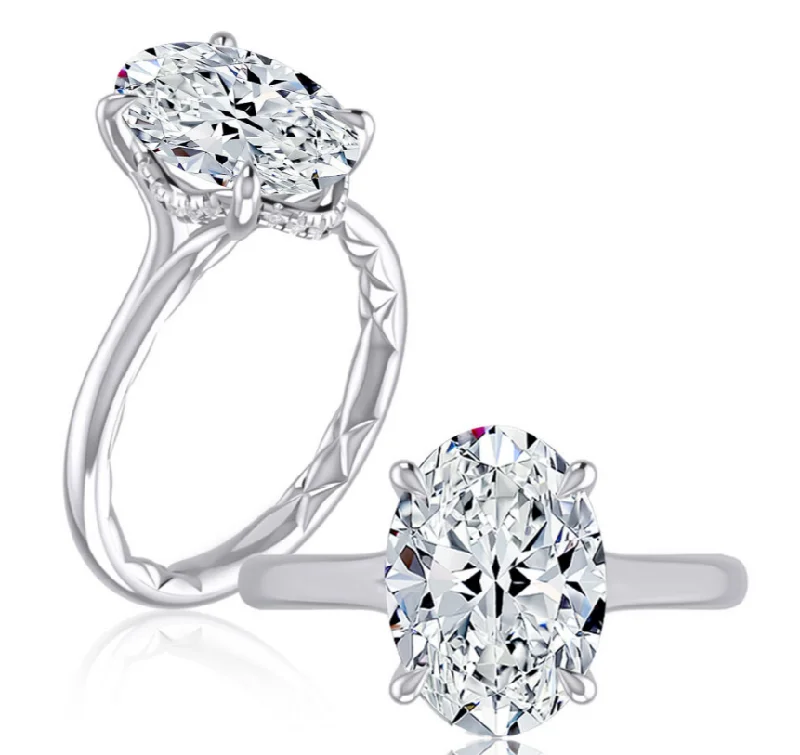 A. JAFFE Oval Center Hidden Halo Diamond Engagement Ring Setting in 14K White Gold (.09ctw)