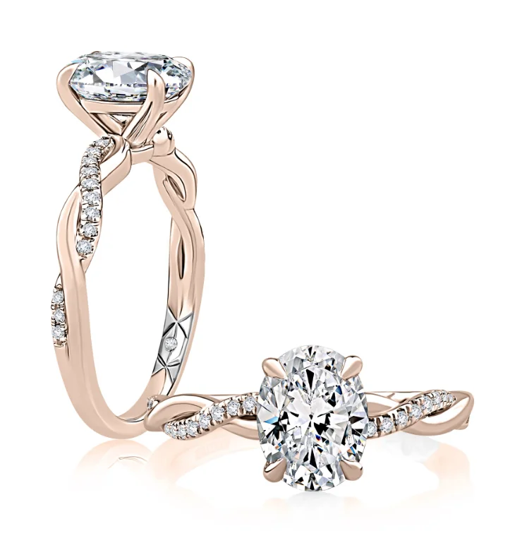 A. JAFFE Oval Center Side Stone Diamond Engagement Ring Setting in 14K Rose/White Gold (.10ctw)