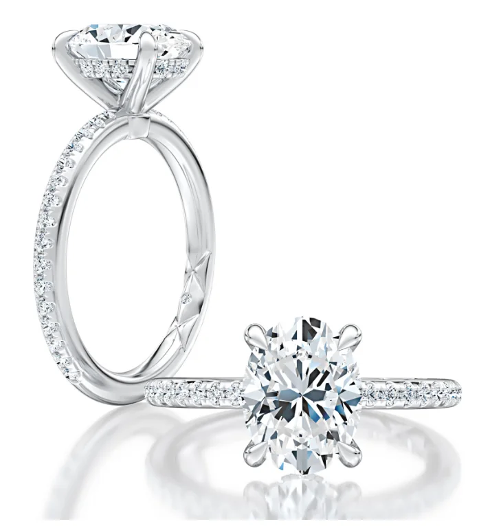 A. JAFFE Oval Center Side Stone Diamond Engagement Ring Setting in 14K White Gold (.28ctw)