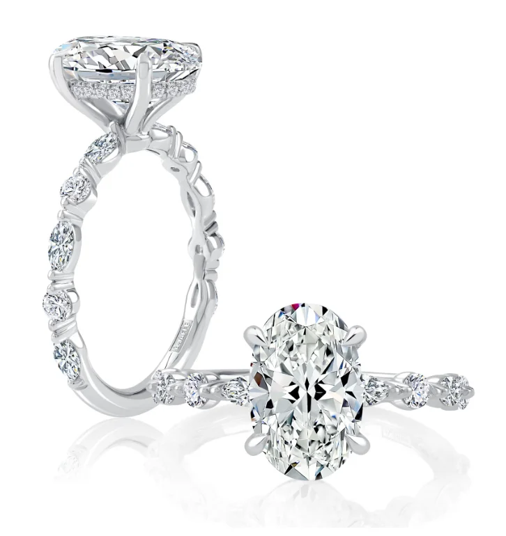 A. JAFFE Oval Center Side Stone Diamond Engagement Ring Setting in 14K White Gold (.42ctw)