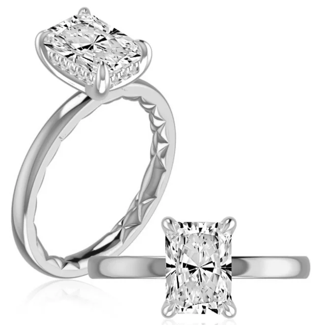 A. JAFFE Radiant Center Hidden Halo Diamond Engagement Ring Setting in 14K White Gold (0.08ctw)