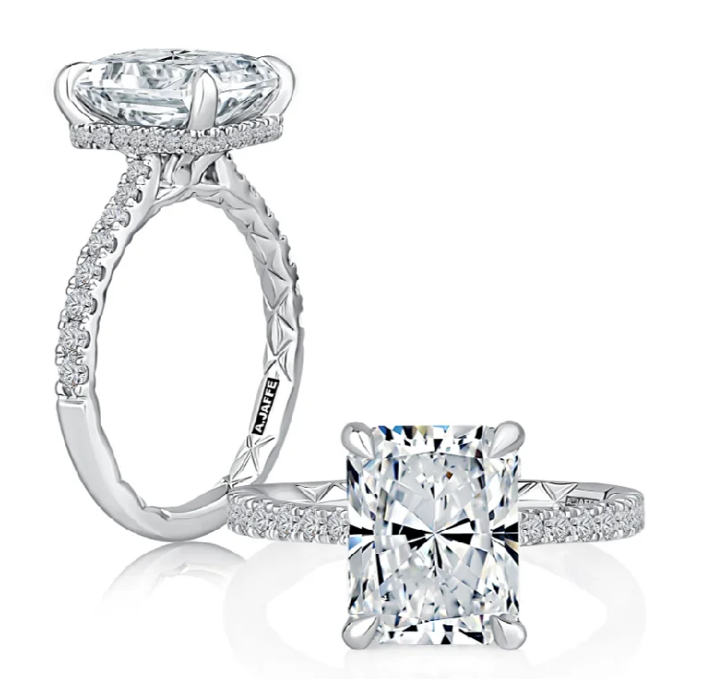 A. JAFFE Radiant Center Hidden Halo Diamond Engagement Ring Setting in 14K White Gold (0.38ctw)