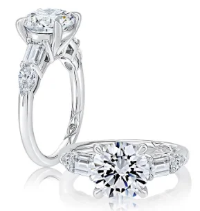 A. JAFFE Round Center Diamond Engagement Ring Setting in 14K White Gold (1.06ctw)