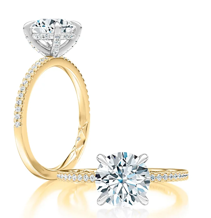 A. JAFFE Round Center Hidden Halo Diamond Engagement Ring Setting in 14K Yellow/White Gold (0.21ctw)