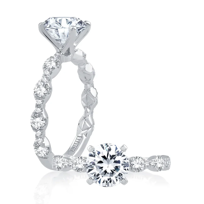 A. JAFFE Round Center Side Stone Diamond Engagement Ring Setting in 14K White Gold (0.70ctw)