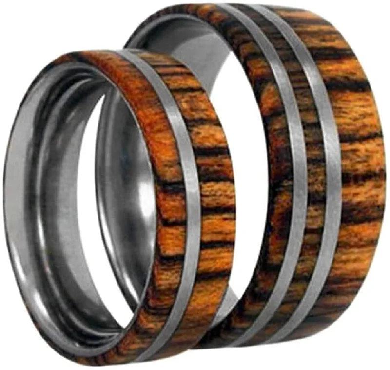 Amazon Rosewood, Titanium Pinstripes Ring, Couples Wedding Band Set, M11-F4