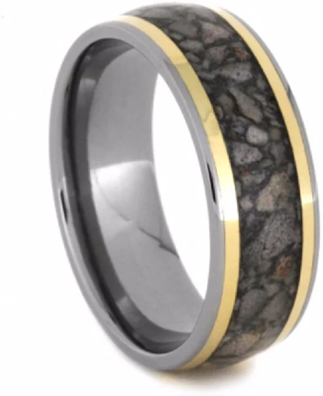 Antler, 14k Yellow Gold Pinstripe 8mm Comfort-Fit Titanium Wedding Band, Size 4