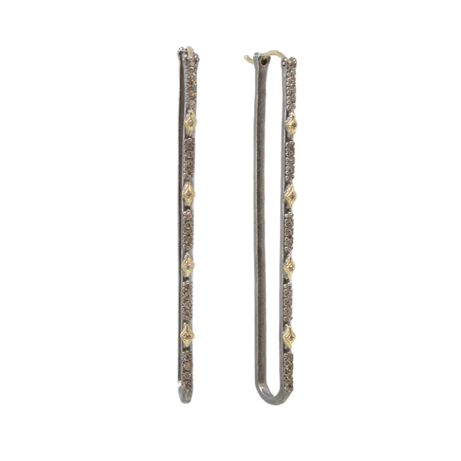 Armenta 18K Yellow Gold and Grey Sterling Silver 60mm Paperclip Crivelli Earrings with White and Champagne Diamonds