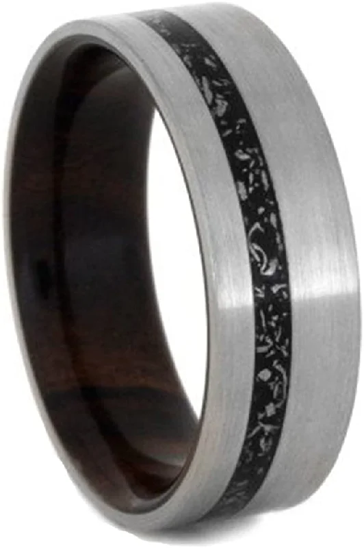 Black Stardust, Ironwood Sleeve 7mm Comfort-Fit Brushed Titanium Wedding Band, Size 10.5