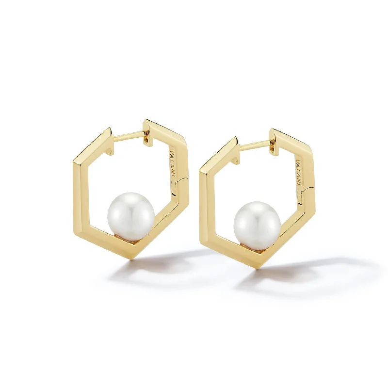 Bremer Jewelry Akoya Cultured Pearl Hoop Earrings in 18K Yellow Gold