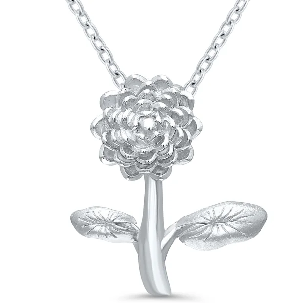 Bremer Jewelry Polished White Sterling Silver July Birth Flower "Water Lily" 18 inch Necklace