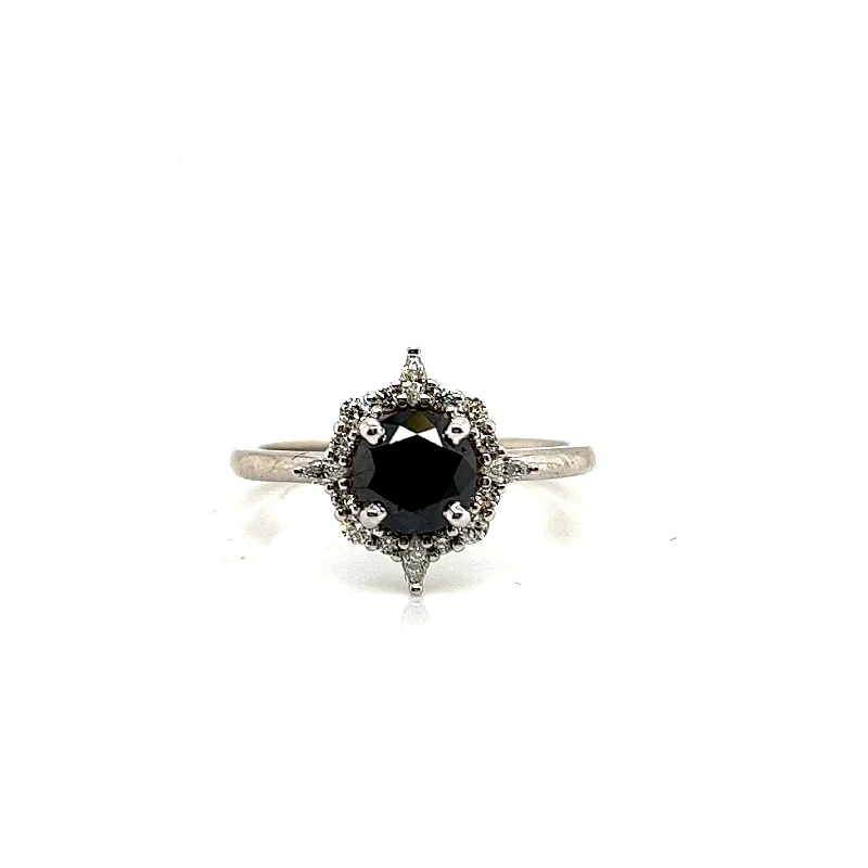 Bremer Jewelry Round Center Halo Black Diamond Engagement Ring in 14K White Gold (1.14ctw)