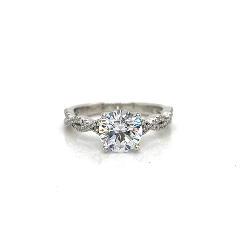 Round Center Side Stone Diamond Engagement Ring Setting in 14K White Gold (.18ctw)