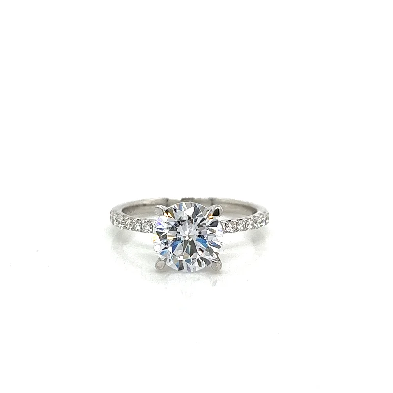 Round Center Side Stone Diamond Engagement Ring Setting in 14K White Gold (.22ctw)