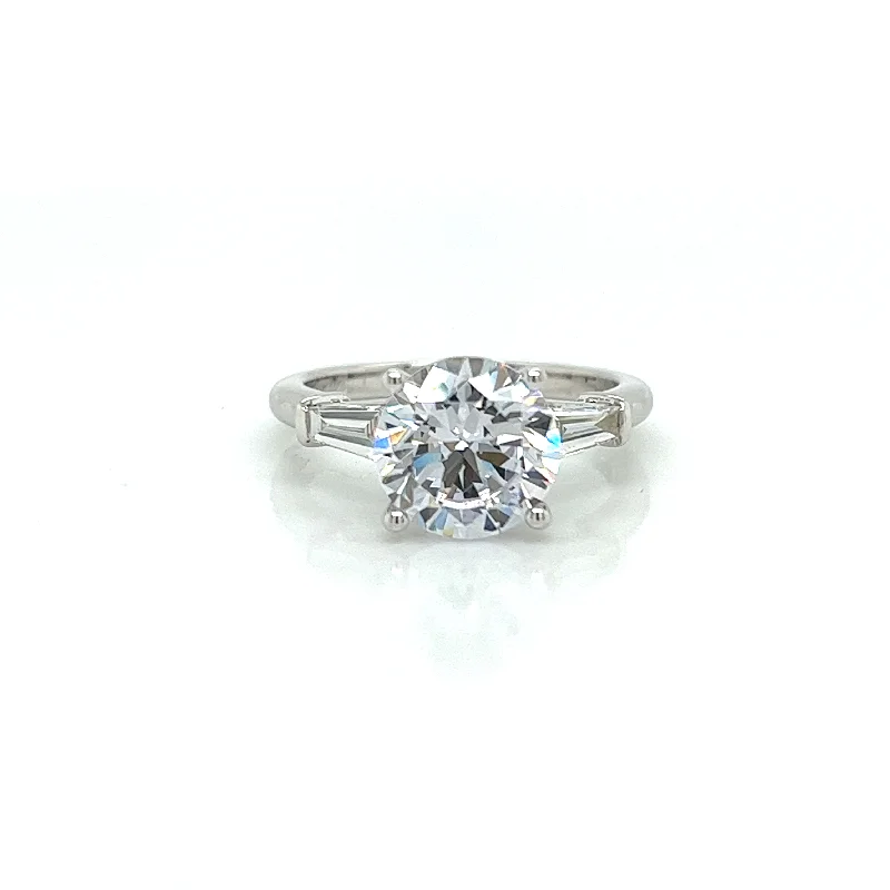 Round Center Three-Stone Diamond Engagement Ring Setting in 14K White Gold (.37ctw)