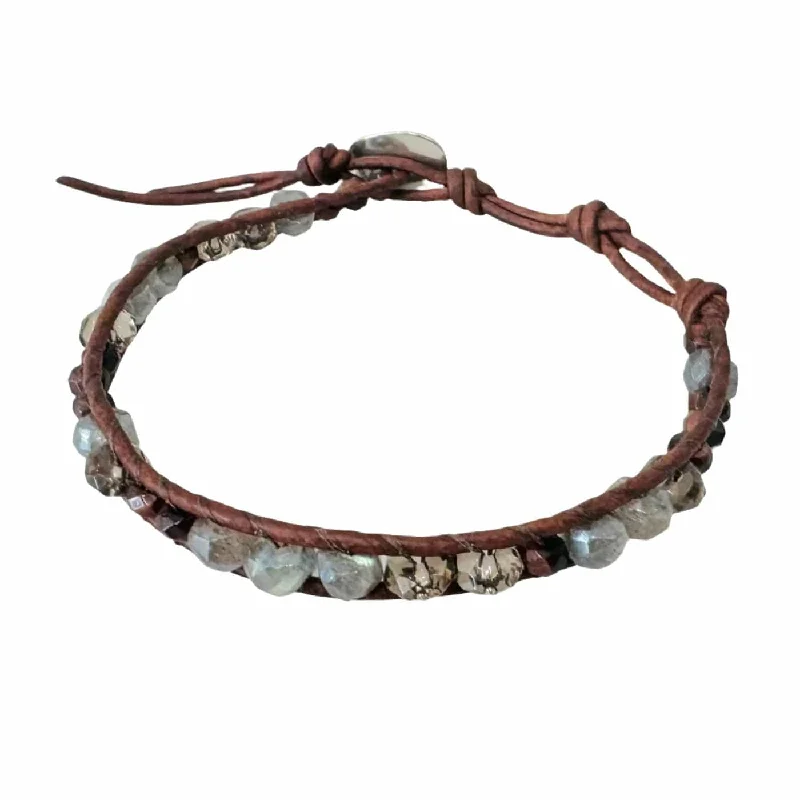 Sterling Silver Red Tiger's Eye Mix Single Wrap Bracelet