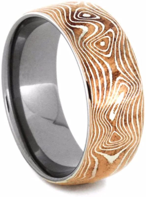 Copper and Sterling Silver Mokume 7mm Comfort-Fit Titanium Wedding Band, Size 15.5