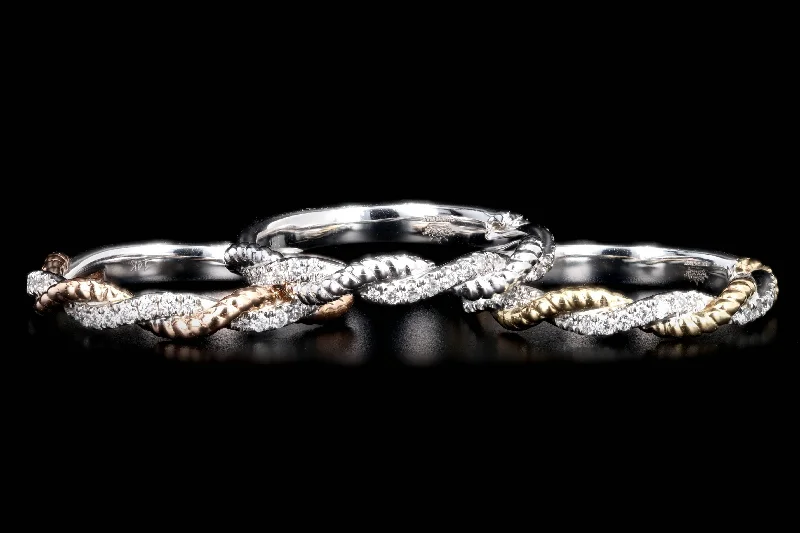 14K Gold Twisted Rope Diamond Stackable Wedding Band