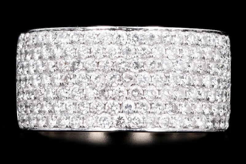 14K White Gold 2.0 Carat Total Weight Diamond Pave Wide Band