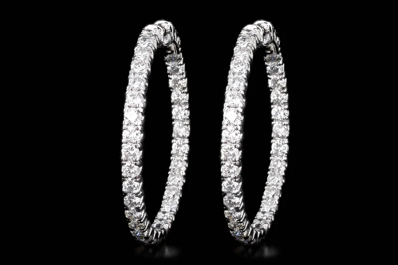 14K White Gold 4.34 Carat Total Weight Round Brilliant Diamond Inside-Out Hoop Earrings