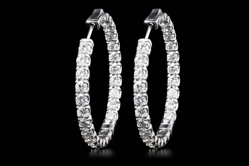 14K White Gold 7.0 Carat Total Weight Round Brilliant Cut Diamond Inside-Out Hoop Earrings