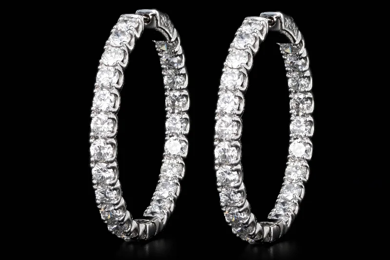 14K White Gold 8.50 Carat Total Weight Round Brilliant Diamond Inside-Out Hoop Earrings