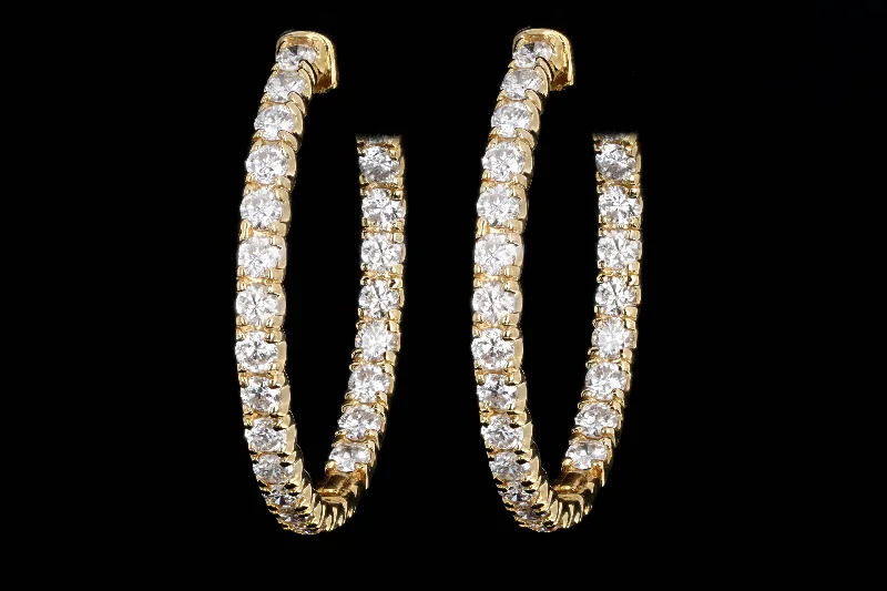 14K Yellow Gold 4.61 Carat Total Weight Round Brilliant Cut Diamond Inside-Out Hoop Earrings