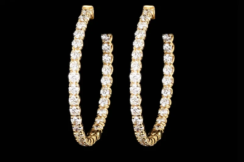 14K Yellow Gold 5.40 Carat Total Weight Round Brilliant Cut Diamond Inside-Out Hoop Earrings